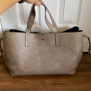 Extra large gray leather tote